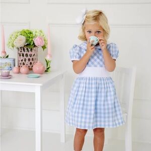TBBC 4T Girls Cindy Lou Blue Gingham Easter Dress with White Waistband